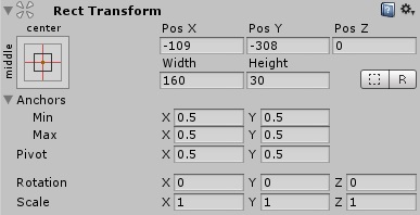 Unity's anchor system. Showing the RectTransform (position, width, hight, anchors, pivot, scale and rotation)